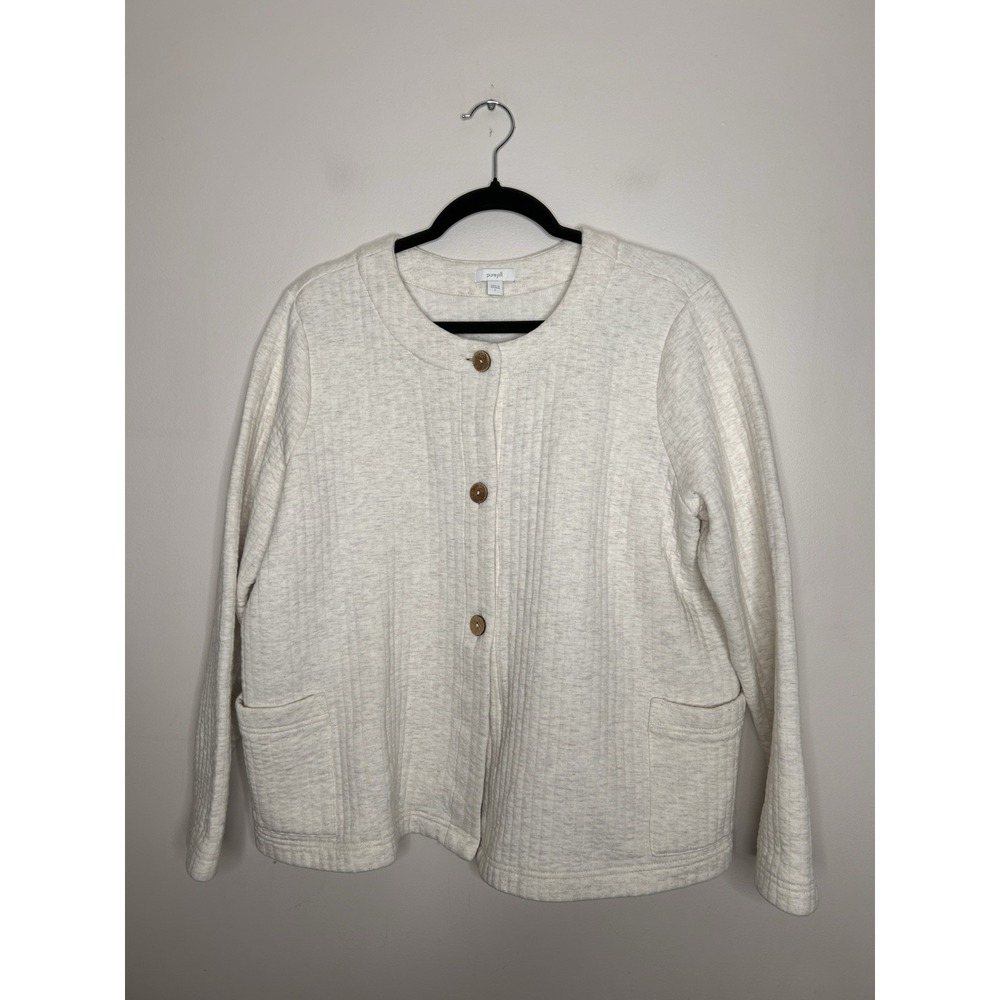 Pure Jill Jacket Women's Oatmeal Cotton Quilted Travel Career Preppy Size Large - Picture 2 of 10